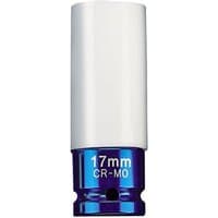 "Draper Expert 17mm Hi-Torq wheel nut socket, blue base with white protective sleeve for alloy wheels"