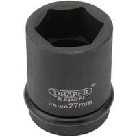 Black Draper Expert 3/4" Hi-Torq 6 Point Impact Socket, 27mm, with engraved branding and size on the side.