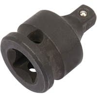 Black Draper Expert impact socket converter, 3/8" female to 1/4" male, with a robust, cylindrical design and smooth finish.