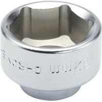 Silver Draper Expert 32MM oil filter cap socket with 3/8" square drive, engraved text, and six-point star-shaped opening.