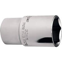 Silver Draper Expert 32MM hub nut socket with 1/2" square drive, smooth finish, and engraved text.