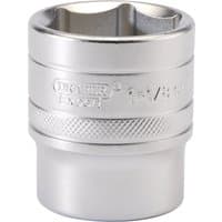 Silver Draper Expert 6 Point Imperial Socket, 1/2" Sq. Dr., 1.1/8", with engraved logo and knurled grip.