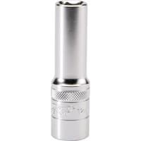 Silver Draper Expert deep socket, 1/2" square drive, 12mm, with knurled grip and smooth finish.