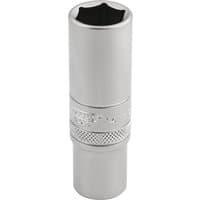 Silver Draper Expert deep socket, 6 point, 3/8" square drive, 14mm, with knurled grip and smooth finish.