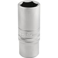 Silver Draper Expert 6 point deep socket, 3/8" square drive, 19mm, with knurled grip and engraved markings.