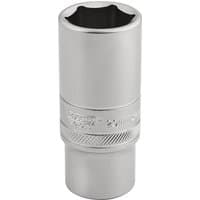 Silver Draper Expert 6 Point Metric Deep Socket, 3/8" Sq. Dr., 20mm with knurled grip and polished finish.