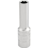 Silver Draper Expert deep socket, 3/8" square drive, 8mm, with knurled grip and six-point interior.