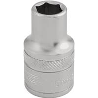 Silver Draper Expert 10mm socket with 6-point design, 1/2" square drive, knurled grip, and engraved size marking.
