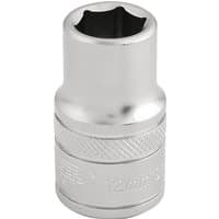 Silver Draper Expert 12mm metric socket with 6-point design and 1/2" square drive, textured grip band.