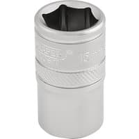 Silver Draper Expert 15mm metric socket, 6-point design, 1/2" square drive, textured grip band.