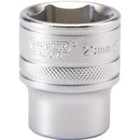 Silver Draper Expert 6-point metric socket, 1/2" square drive, 23mm, with textured grip and engraved branding.