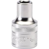 Silver Draper Expert 8mm metric socket, 1/2" square drive, with knurled grip and engraved branding.