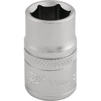Silver Draper Expert 11mm socket, 6-point design, 3/8" square drive, knurled grip, engraved markings.
