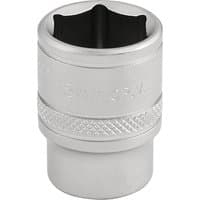 Silver Draper Expert 15mm metric socket with 3/8" square drive, featuring a knurled grip and six-point interior.