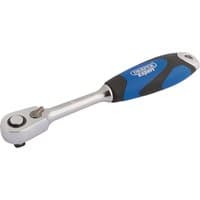 Draper Expert ratchet with 60-tooth micro head, blue and black soft grip handle, 1/4" square drive.