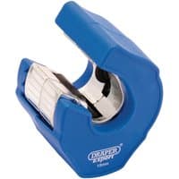 Blue Draper Expert ratchet pipe cutter, 15mm, with a curved blade and ergonomic grip.