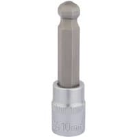 Draper Expert ball end hexagonal socket bit, 3/8" square drive, 10mm, silver with textured grip and engraved size marking.