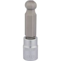 Draper Expert 12mm ball end hex socket bit, silver with a hexagonal shaft and round end, 3/8" square drive.