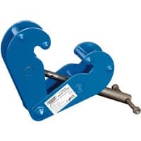 Blue Draper Expert beam clamp, 1 tonne capacity, with adjustable screw mechanism and labeled side plate.