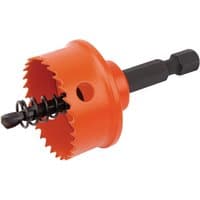 Orange Draper Expert bi-metal hole saw, 29mm, with integrated arbor and black hex shank.