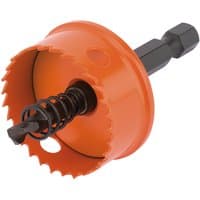 Orange Draper Expert bi-metal hole saw with integrated arbor, 30mm, featuring jagged edge and black hex shank.