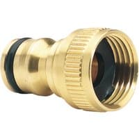 Brass garden hose tap connector with ribbed grip and rubber seal, 1/2" size by Draper Expert.