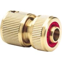 Brass hose connector with water stop, ribbed grip, and red interior ring, 1/2" size by Draper Expert.