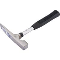 Draper Expert bricklayer's hammer, silver head, black grip, tubular steel shaft, 560g weight.