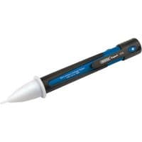 Black and blue Draper Expert non-contact voltage tester with white pointed tip and ergonomic grip.