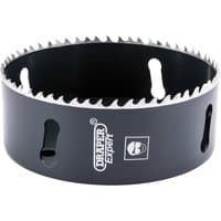 Black Draper Expert cobalt hole saw, 114mm, with sharp teeth and brand logo on the side.
