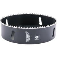 Black Draper Expert cobalt hole saw, 152mm, with sharp teeth and brand logo on the side.