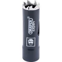 Black Draper Expert cobalt hole saw, 16mm, with sharp teeth and logo on the side.