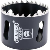 Black Draper Expert cobalt hole saw, 57mm, with sharp silver teeth and side ventilation holes.