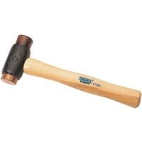 Draper Expert hammer with wooden handle, copper and rawhide dual-faced head, 680g weight.