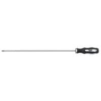 Extra long reach screwdriver with black soft grip handle and silver shaft, No.2 cross slot, 450mm length.