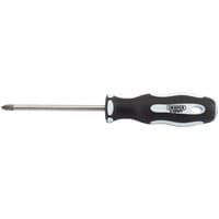Black and white Draper Expert screwdriver with soft grip handle, cross slot tip, and 100mm shaft.