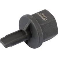 Draper Expert drain plug key, black metal, hexagonal shape with 3/8 square drive, for VAG Group cars.
