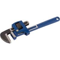 Blue Draper Expert adjustable pipe wrench, 250mm, with silver jaw and black adjustment wheel.