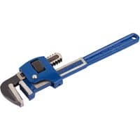 Blue and silver Draper Expert adjustable pipe wrench, 300mm, with a serrated jaw and ergonomic handle.