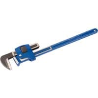 Blue Draper Expert adjustable pipe wrench, 600mm, with a long handle and silver jaw for gripping pipes.
