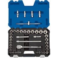 Blue Draper Expert socket set with 41 pieces, including various sockets and ratchet, in a sturdy case.