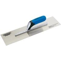 Draper Expert plastering trowel, 450mm, with stainless steel blade and blue soft grip handle.