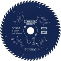 Circular saw blade with PTFE coating, 255mm diameter, 60 teeth, blue with Draper Expert branding.