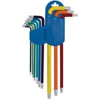 Draper Expert TX-STAR metric key set, 9-piece, extra-long, color-coded arms in blue holder.