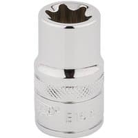Silver Draper TX-STAR socket, 1/2" square drive, E16, with knurled grip and polished finish.