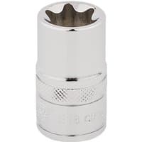 Silver Draper TX-STAR socket, 1/2" square drive, E18 size, with knurled grip and polished finish.
