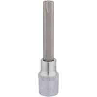 Silver Draper TX-STAR socket bit, 1/2" square drive, T55 x 100mm, with a long, cylindrical shaft and textured base.