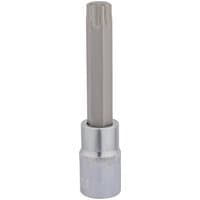 Silver Draper TX-STAR socket bit, 1/2" square drive, T60 x 100mm, with a long, ribbed shaft and shiny finish.