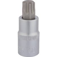 Silver Draper TX-STAR socket bit, 1/2" square drive, T60 x 55mm, with a ribbed grip and star-shaped tip.