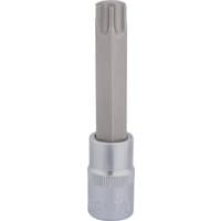 Draper TX-STAR socket bit, 1/2" square drive, T70 x 100mm, silver with a long, cylindrical star-shaped tip.